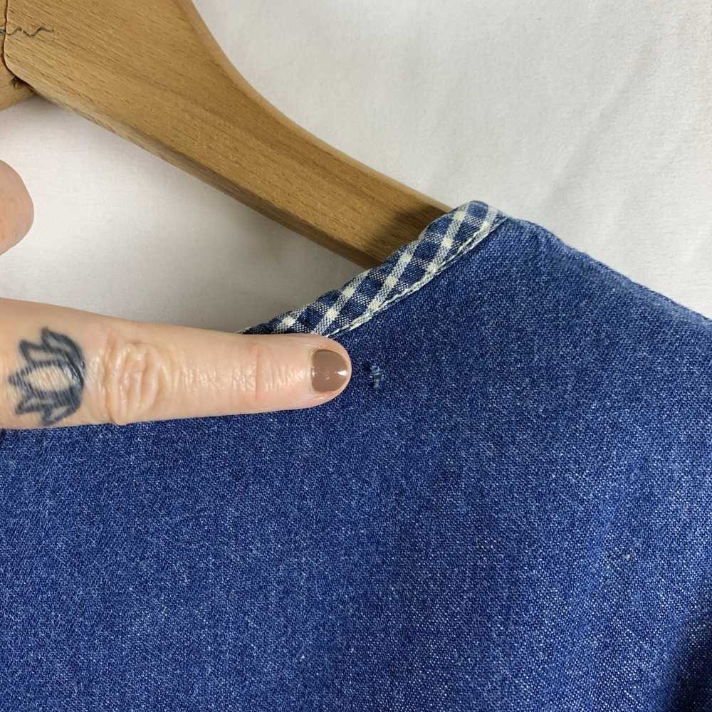 Vintage 90s Womens Cat Denim Tie Back Maxi Dress Sz L Cottage Country Homestead - Picture 7 of 14